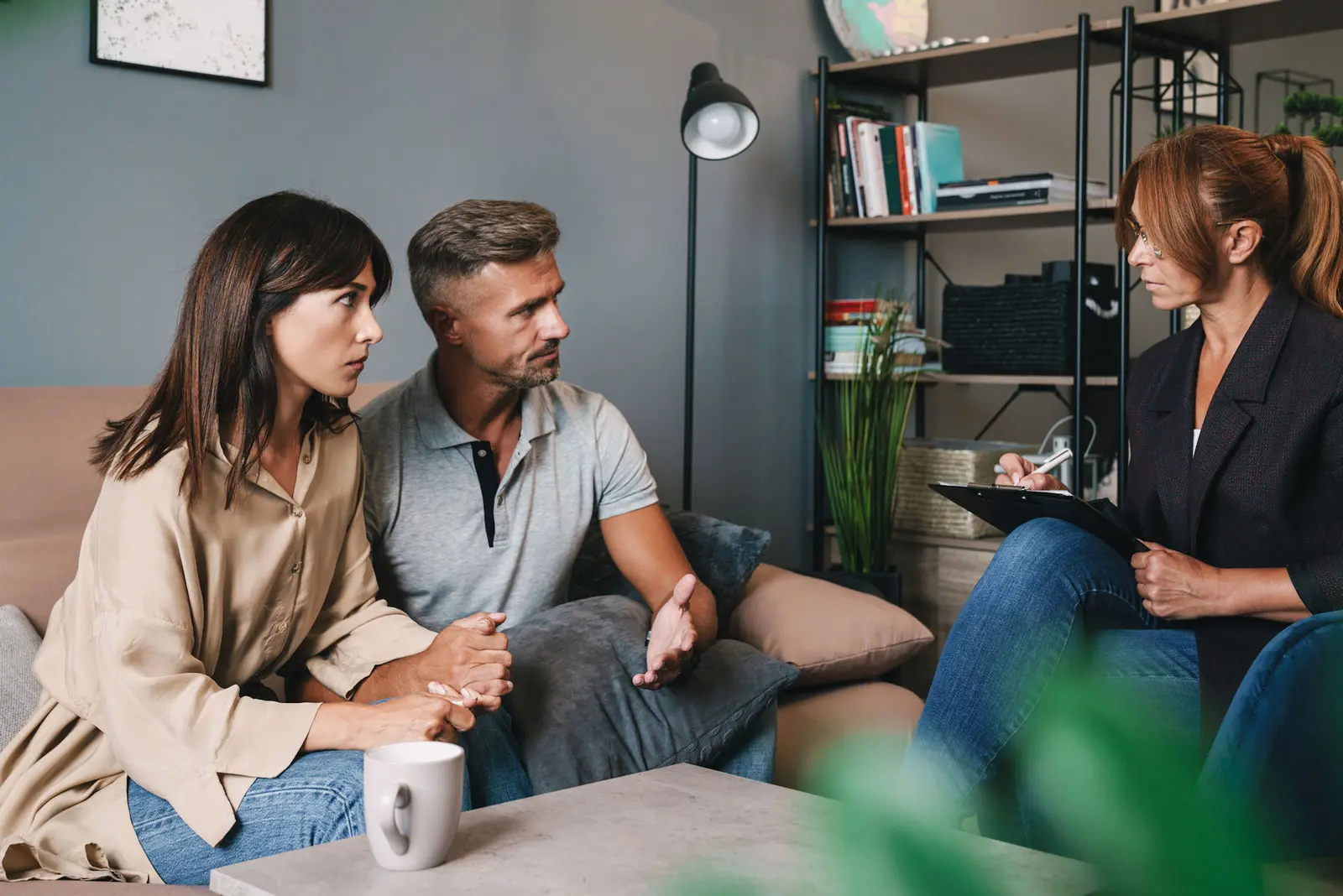 A couple talking with a family therapist